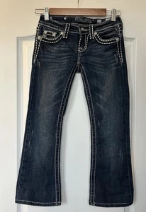 Miss Me Jeans Youth Girls Sz 10 Boot Cut Blue Denim Embroidered Stretch JPK5014 - Picture 1 of 11