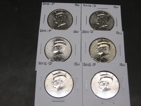 2010 2011 2012  P & D  KENNEDY HALF DOLLARS FROM MINT ROLLS (6 Coins) Cover