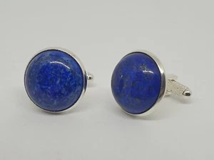 Luxury semi-precious gemstone cufflinks, Afghan Lapis Lazuli silver cufflinks - Picture 1 of 6
