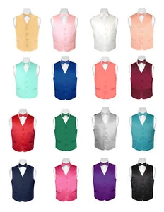 BOY'S Dress Vest and Boys BOW TIE Solid Color BowTie Set for Suit or Tuxedo - Picture 1 of 60