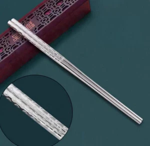 Pair Authentic Certified Solid 999Sterling Silver Chinese Chopsticks Tableware03 - Picture 1 of 7
