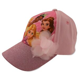 Disney Princess Kids Baseball Cap with Glitter Pom, For Girls Ages 2-7