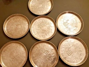 7 fruit aluminum coasters set 1/4" x 3 3/16" diameter vintage - Picture 1 of 5