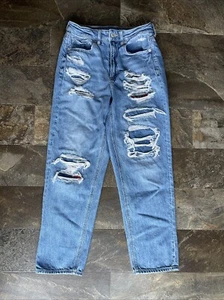 American Eagle Damengröße 6R Mom kariert Patch abgenutzt gerade Jeans - Bild 1 von 7