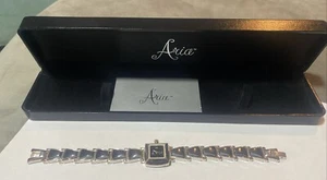 Aria Sterling Silver Hematite Bracelet Watch Genuine Gemstones 47 Grams NEW QVC - Picture 1 of 9