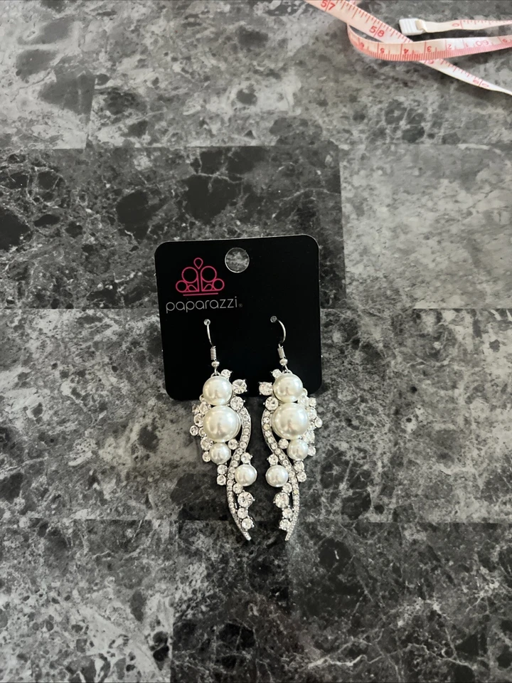 PAPARAZZI MODA PLATA TONO CUENTAS Y DIAMANTES DE IMITACIÓN PENDIENTES COLGANTES JOYERÍA NUEVOS Foto 1 de 1