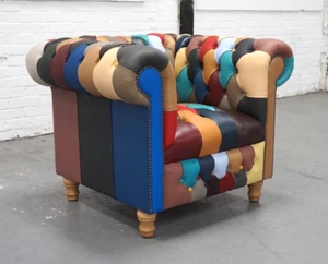 Chesterfield Club Chair in Harlequin Patchwork Leather - Picture 1 of 10