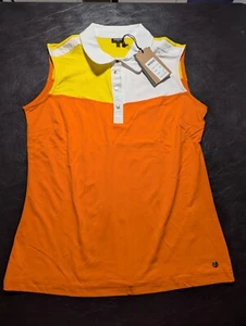 NWT WOMEN'S MDC S/L POLO, SIZE: 10 (EU 42), COLOR: ORANGE/YELLOW/WHITE (J556) - Picture 1 of 3