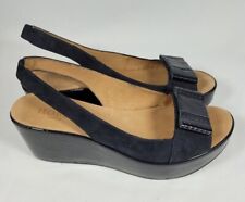 Hobbs London Ursula Bow Wedge Sandal Suede Mix Navy 37 Summer Holidays Occasion