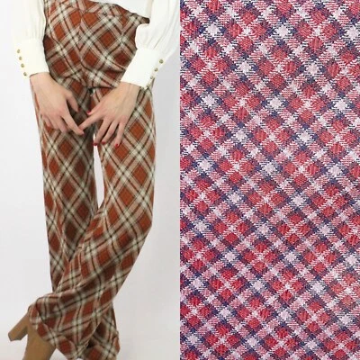 Винтажный 70-х красный синий клетку одиночный Джерси трикотажа ткани мод ретро 88» Lx 66» W недостаток - Изображение 1 из 4