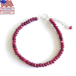 Genuine Ruby Gemstone Natural Color 925 Silver adjustable Bracelet US SELLER - Picture 1 of 9