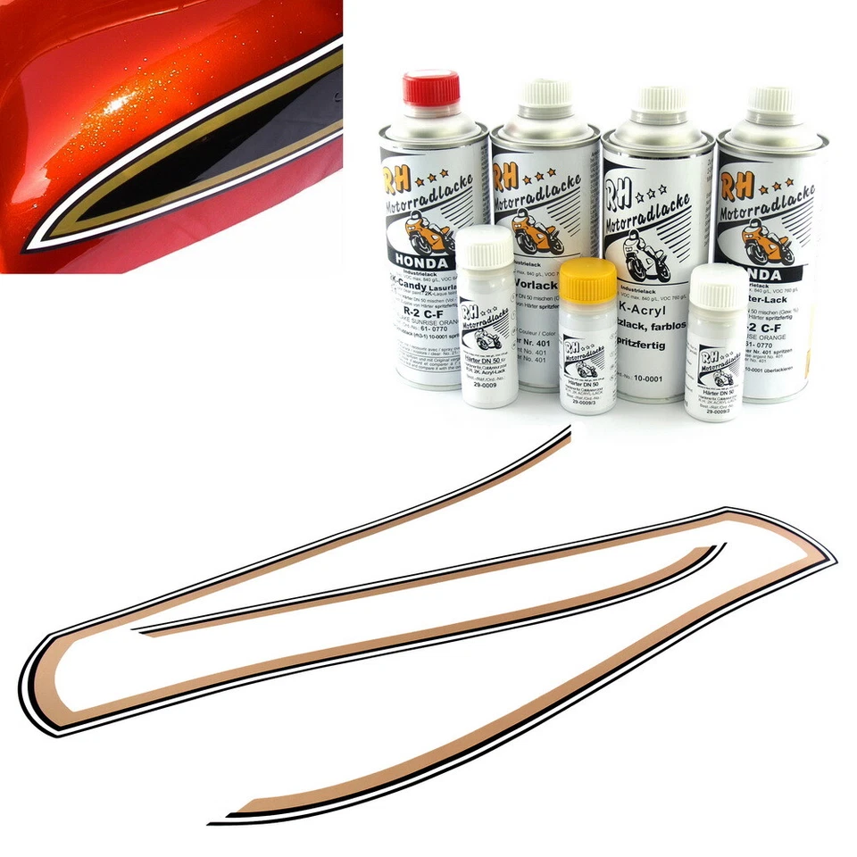 Honda CB 500 Four K2 Paint Color Flake Sunrise Orange Stripes Decal Fuel Tank - Bild 1 von 1