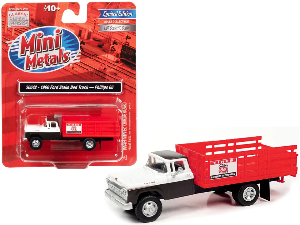 1960 Ford Stake Bed Truck "Phillips 66" Black and White with Red Stakes 1/87 (HO - Image 1 of 1