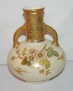 Antique  Ivory  Porcelain  Raised Gold Decorated 2 Handled  Bulbous Vase - Picture 1 of 6