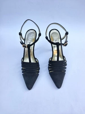 Zapatos de tacón alto Chanel vintage negros satinados talla EU 37 / US 7 Foto 1 de 4