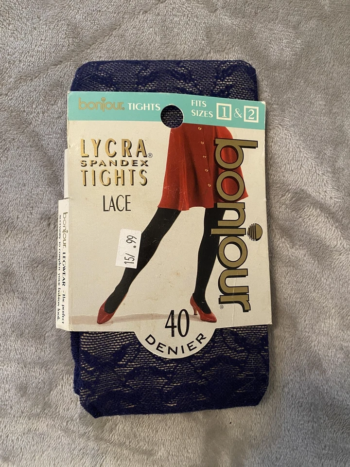 VTG Bonjour Lace Leggings Womens One Size Navy Blue 40 Denier Nylon Microfiber Foto 1 de 4