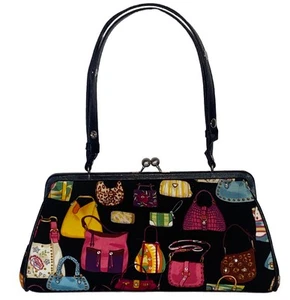 Vtg Y2K Far Nine Handbag Clutch Black Colorful Purse W/Rhinestones Motif - Picture 1 of 18