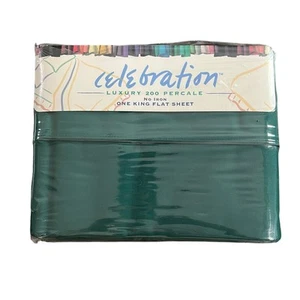 VTG CELEBRATION Green Luxury 200 Percale No Iron King FLAT sheet, Made In USA. - Picture 1 of 3