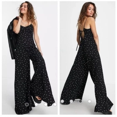 Mono Palazzo Free People Summer Jamboree Blanco Negro Lunares Pierna Ancha XS Foto 1 de 4