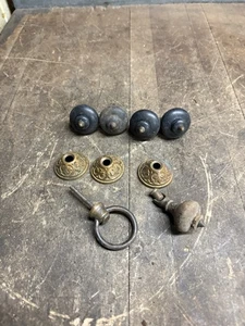 Antike Eastlake Holzknöpfe Schublade zieht Griffe Hardware Messing Teile Lot USA - Bild 1 von 11