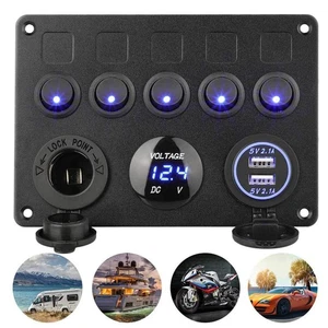 5 Gang Marine Rocker Switch Panel ON-Off Toggle Switch Panel Waterproof Blue ... - Picture 1 of 7