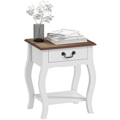 HOMCOM Comodino con Cassetto e Ripiano Aperto in Legno Bianco e Rovere - Immagine 1 di 4