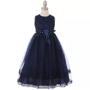 NAVY BLUE Size 8 Flower Girl Dress Graduation Recital Wedding Birthday Party - Imagen 1 de 3