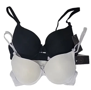 2 Paris Pink Padded & Underwire Seamless T-Shirt Bra's Black & White Women's 34C - Picture 1 of 9