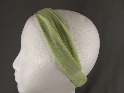Lt Green chiffon lightweight soft fabric stretch headband kerchief 3in1 bandana - Image 1 of 4