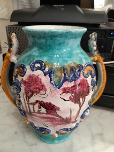 Vintage Handpainted Italt Signed 7 1/2 Inch Urn Vase Flawed - Picture 1 of 11