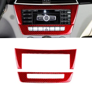 For Mercedes-Benz C Class W204 2011-2013 Red Carbon Fiber Console CD Panel Cover - Picture 1 of 10