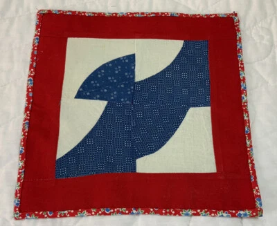 Vintage Patchwork Quilt Table Topper, Drunkards Path, Early 1900’s, Calicos Blue - Image 1 of 4