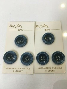 2 Le Chic original cards 6 mottled blue buttons vintage   - Picture 1 of 3