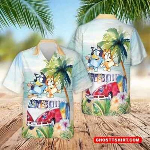 Bluey Hawaiian Shirt Button Down Unisex Adults S-5XL - Picture 1 of 2