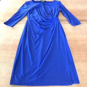 Lauren Ralph Lauren Sheath Jersey Dress Women 2 Purple Scoop Neck Midi Cocktail - Picture 1 of 11