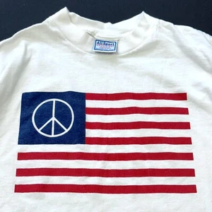 vintage 90s USA HIPPIE FLAG Shirt XL woodstock peace sign band tour rock symbol - Bild 1 von 6