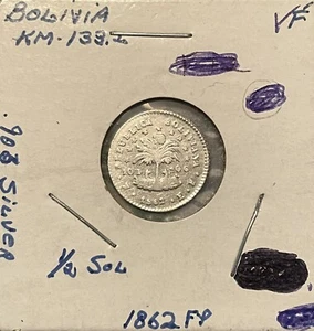 1862 SOUTH AMERICA, BOLIVIA COIN, FREE SHIPPING - Picture 1 of 2