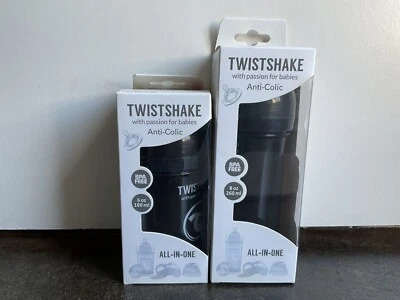 Juego de 2 biberones todo en uno Twistshake anticólicos sin BPA negros Foto 1 de 3