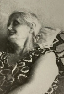 Older Woman Laying On Pillow In Chair B&W Photograph 2 x 3.5 - Picture 1 of 3
