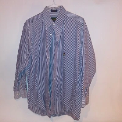 Chaps Ralph Lauren Men Button Down Dress Shirt 16.5 32/33 Blue white Stripe - Image 1 of 4