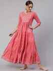 Indian Women Pink Rayon Floral Printed A-line Kurta Kurti Dress New Top Tunic