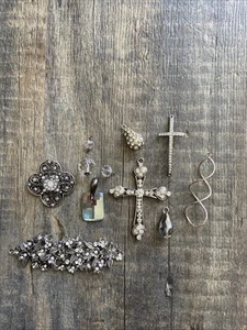 Pendants Charms Jewelry Making Vintage Modern Lot of 10 Silver Sparkle Cross - Picture 1 of 16