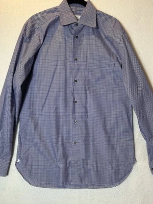Ermenegildo Zegna Button Up Dress Shirt Pocket Purple Black Checked Sz 39-15 1/2 - Image 1 of 4