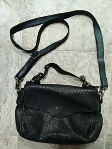 GIORGIA MILANI Italian Snake Textured Black Leather Crossbody/Top Handle Handbag - Picture 1 of 9