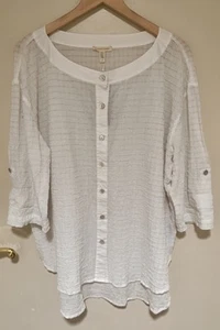 Neu mit Etikett Eileen Fisher weißes 3/4-Shirt mit Bateau-Ausschnitt komplett strukturiert L 218 $ - Bild 1 von 7