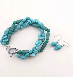 The Bradford Exchange Bracelet And Earrings Set TrueBlue Turquoise Earwires 925 - Picture 1 of 14