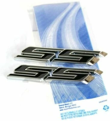 Novo 2 PÇS EMBLEMA PORTA-MALAS PRETO cromado SS EMBLEMA Fender Chevy IMPALA COBALT Camaro - Imagem 1 de 4