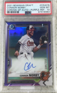 2021 1st Bowman Chrome Connor Norby Auto Purple Refractor PSA 10 CDACN