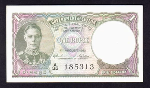 Ceylon P-34. 1943 One Rupee.. King George VI Portrait.. gEF - Picture 1 of 2