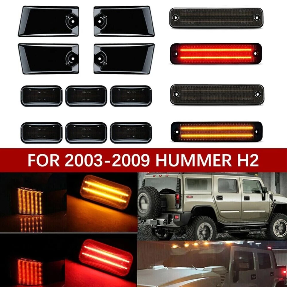 Luces de señalización laterales de techo de cabina LED para Hummer H2 2003-2009 delanteras traseras ahumadas 14 un. Foto 1 de 4